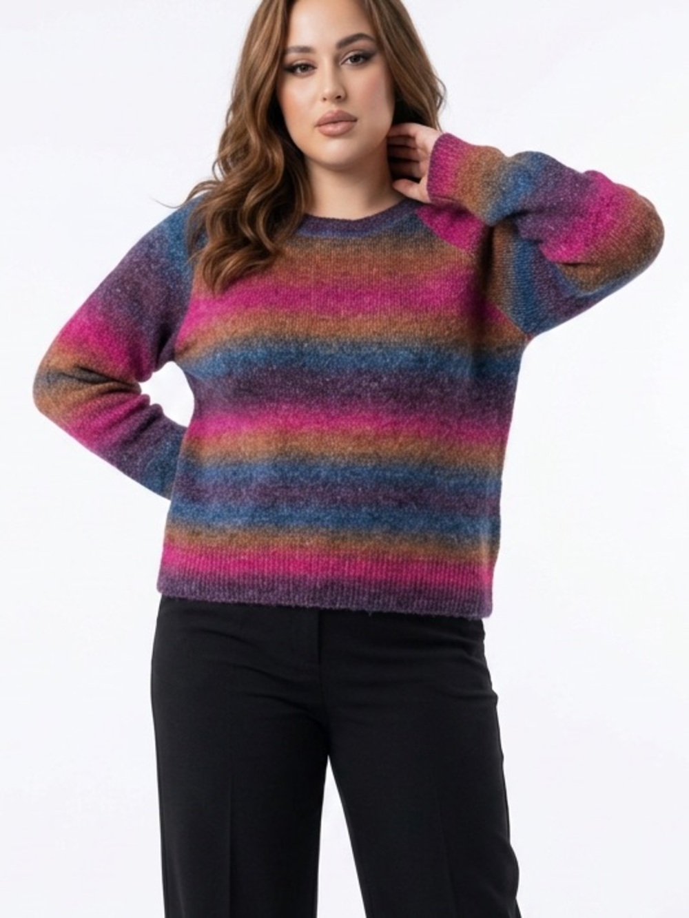 BB Dakota by Steve Madden Women's 2XL Pink Ombre‎ Pullover Sweater Crew Neck